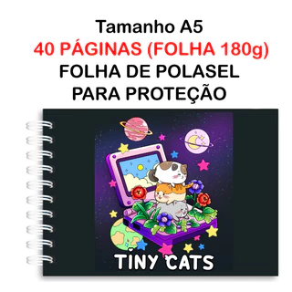 Livro de Colorir TINY CATS 40 Folhas Papel 180g wire-o capa normal ou holográfica e elástico pintar bob good color em Oferta na Shopee