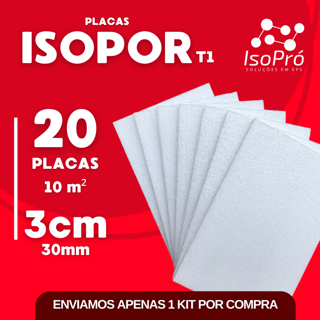 Kit 20 peças de Isopor antichamas 3cm (30mm) tamanho 100x50x3cm