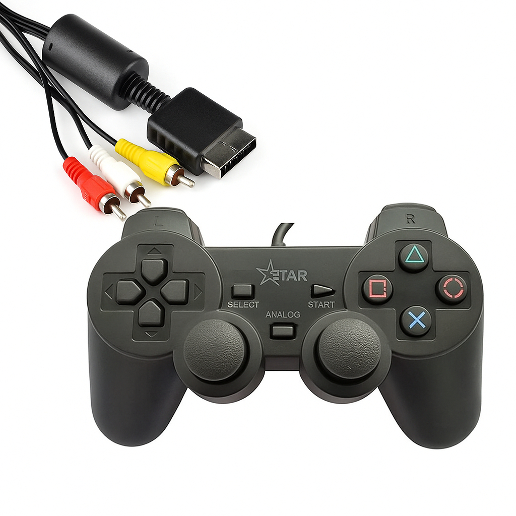 Kit Gamer PS2: Controle + Cabo AV | Shopee Brasil