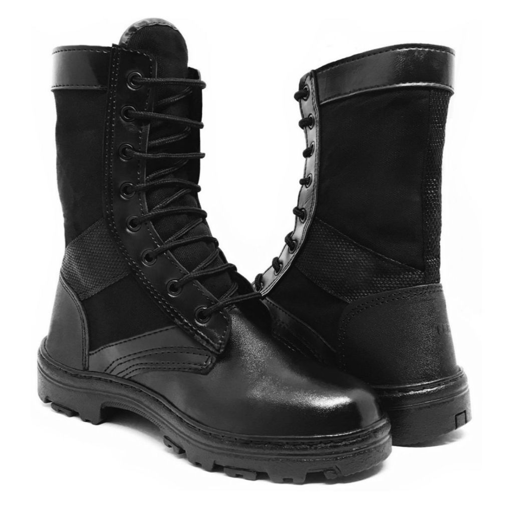Bota Coturno Militar Motoqueiro Masculina De Couro Reforçado Leve Costurado Com Zíper Ajustável