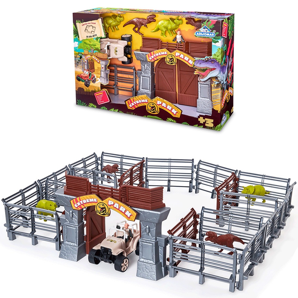KIT PARQUE COM 4 DINOSSAUROS + BONECO E ACESSORIOS EXTREME PARK 27 PECAS NA CAIXA