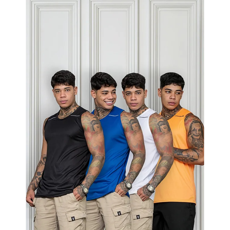 Kit 4 Camisa Masculina Treino Academia Passeio Regata Dry Fit