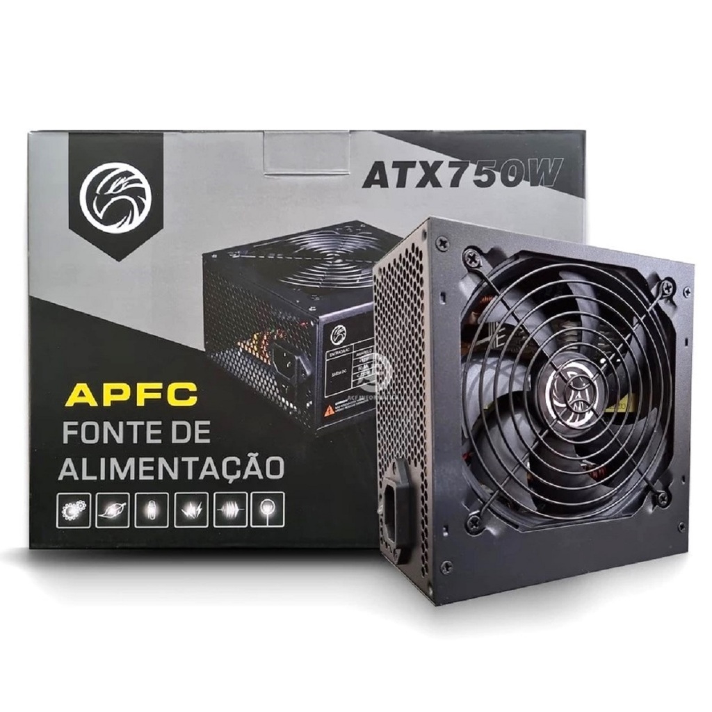 Fonte 750w Real PFC Ativo BIVOLT AUTOMÁTICO BrazilPC Pci-e 8 Pinos 6+2 Pl Vídeo Silenciosa SERVIDOR