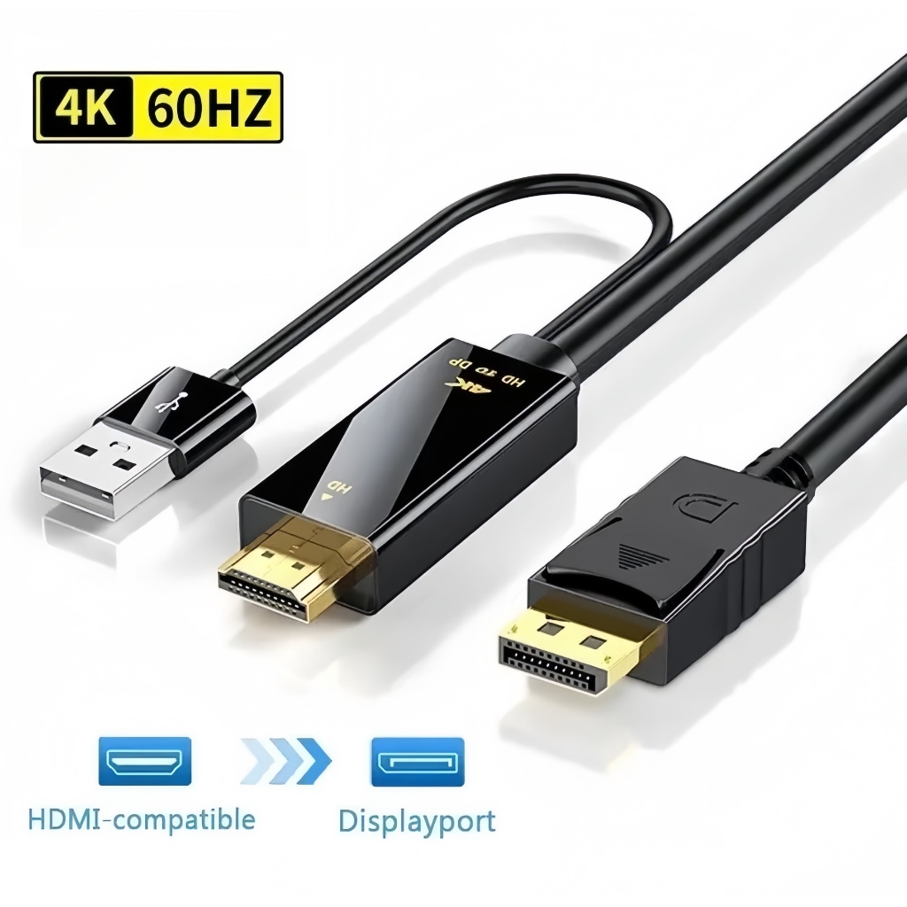 Cabo Adaptador HDMI para DisplayPort 4K 60Hz Cabo 1.8m 2K 120Hz Fonte de sinal HDMI para tela DP Com Energia Usb