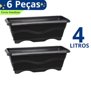 Kit 6 Und Vaso Floreira Jardineira Preta 4 Litros RESISTENTE Horta Mudas Cactos Suculentas Ervas