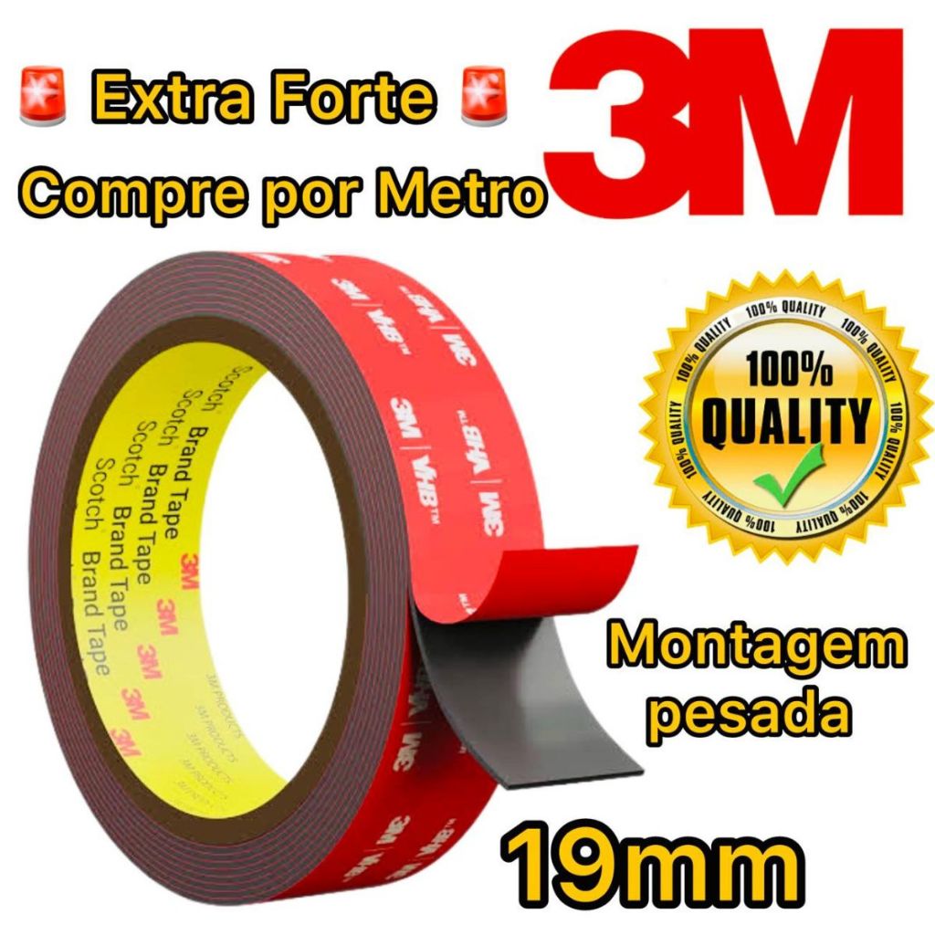 Fita Adesiva Dupla Face 3M VHB 19mm Automotiva Extra Forte | Shopee Brasil