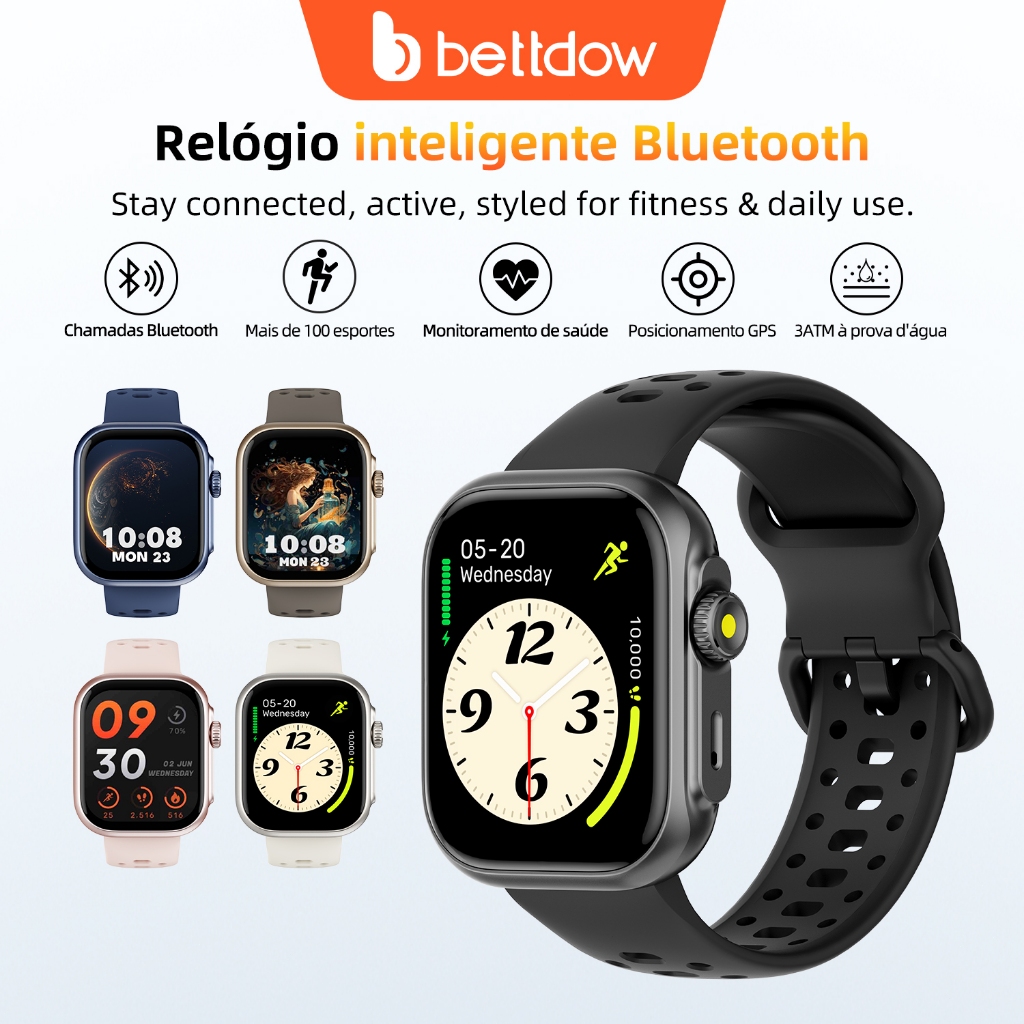 Relógio inteligente BETTDOW GPS + Alexa com mais de 100 modos esportivos, à prova d'água 3ATM e bateria de longa duração