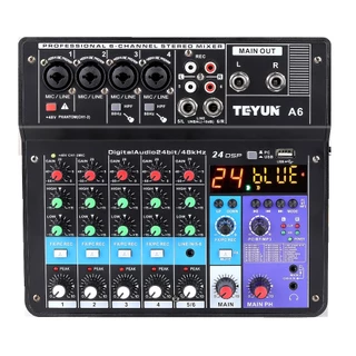 TEYUN Mesa De Som Mixer A6 6 Canais Com 24dsp Bluetooth Mixer De áudio Profissional Phantom entrada USB para PC Bivolt em Oferta na Shopee