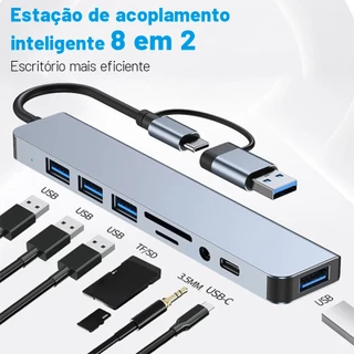 Expansor De Hub 8 Em 2 USB Type C Com Leitor TF SD Saída De Áudio PD De 3.5 Mm Para Laptop