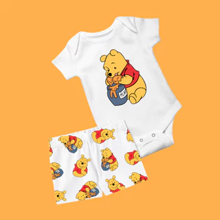 Conjunto Verão Pijama bebê infantil Personalizado tema Ursinho Pooh