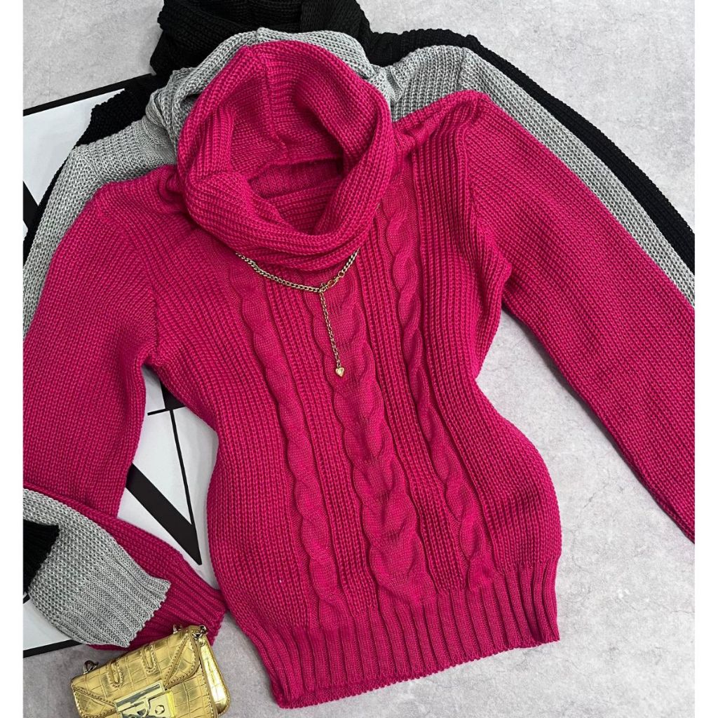 blusa de frio feminina roupa inverno elegante GOLA BOBA tricô manga ...