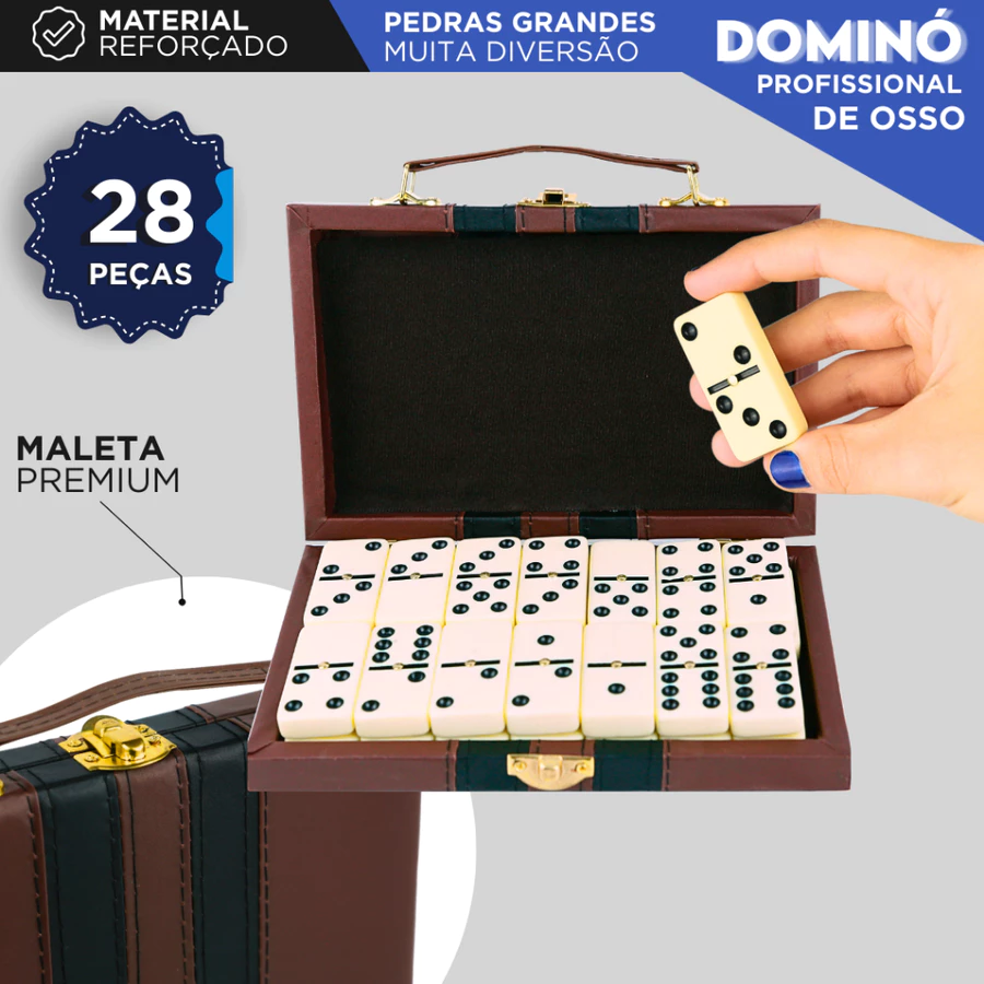 Dominó Profissional em Osso com Maleta