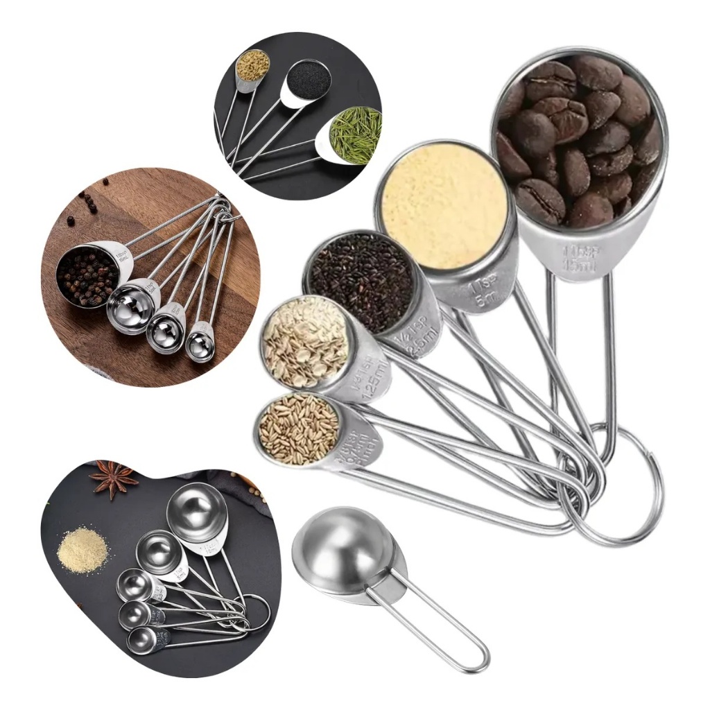 Kit 5 Colheres Medidoras Medidor De Cozinha Em Aço Inox Keho