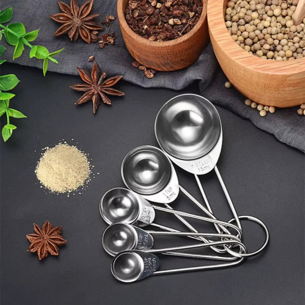 Kit 5 Colheres Medidores Medidor Em Aço Inox Para Cozinha Ke