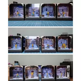 Boneco cavaleiros do zodiaco com expositor cavaleiros de ouro saint seiya