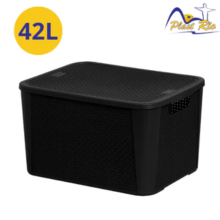 Caixa de Armazenamento Organizadora Rattan 42 L Preto Grande C/Tampa Multiuso Brinquedos Roupas em Oferta na Shopee