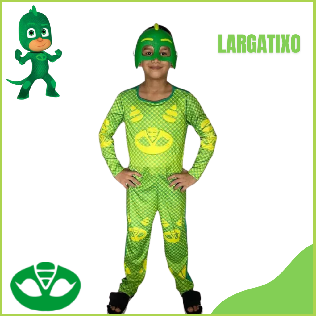Roupa Fantasia Do Lagartixo Pj Masks Longa Mascara De Plástico | Shopee ...