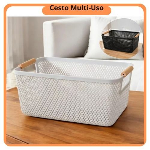 Cesto organizador com alças em bambu – Multiuso para casa, banheiro, lavanderia e escritório Preto Branco Cinza
