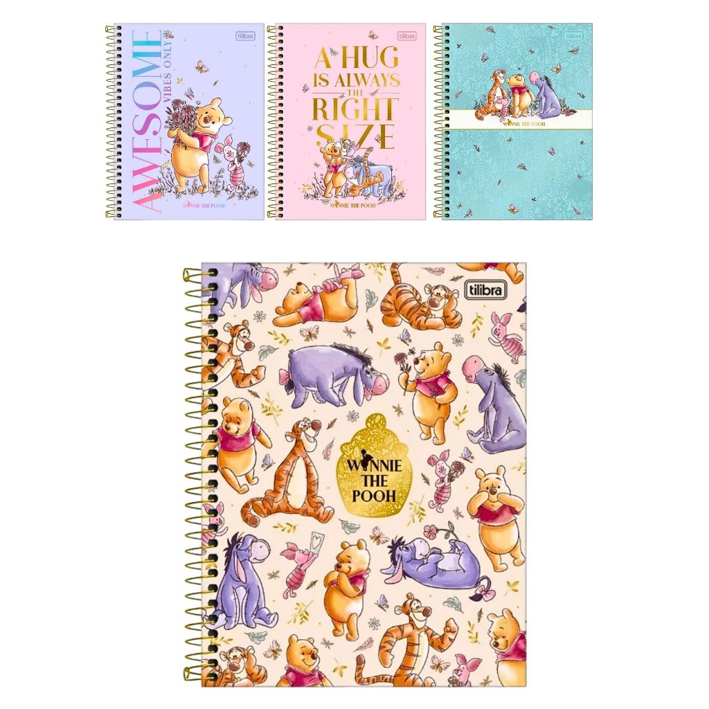 CADERNO ESPIRAL COLEGIAL URSINHO POOH 10 MATÉRIAS | Shopee Brasil