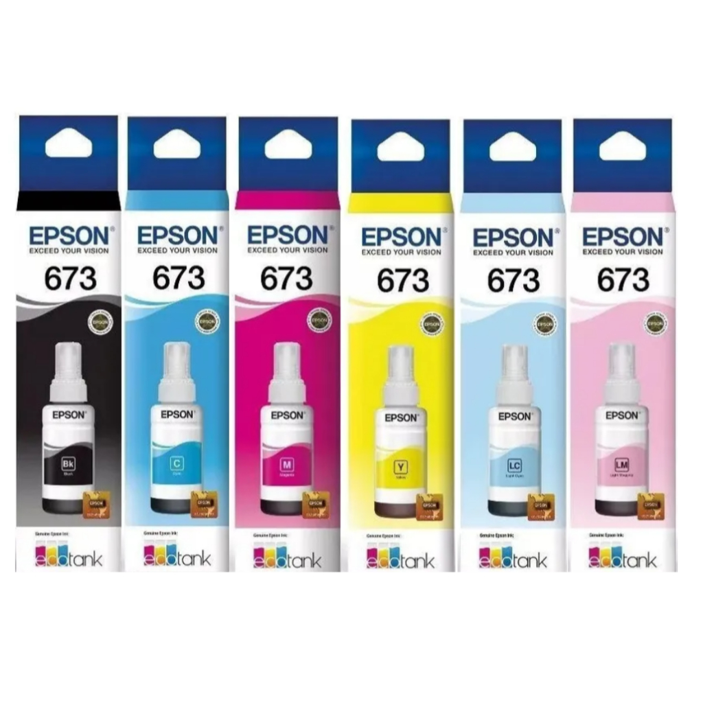 Kit 6 Cores Tinta Epson 673 T673 Original p/ Impressora Ecotank L800 ...