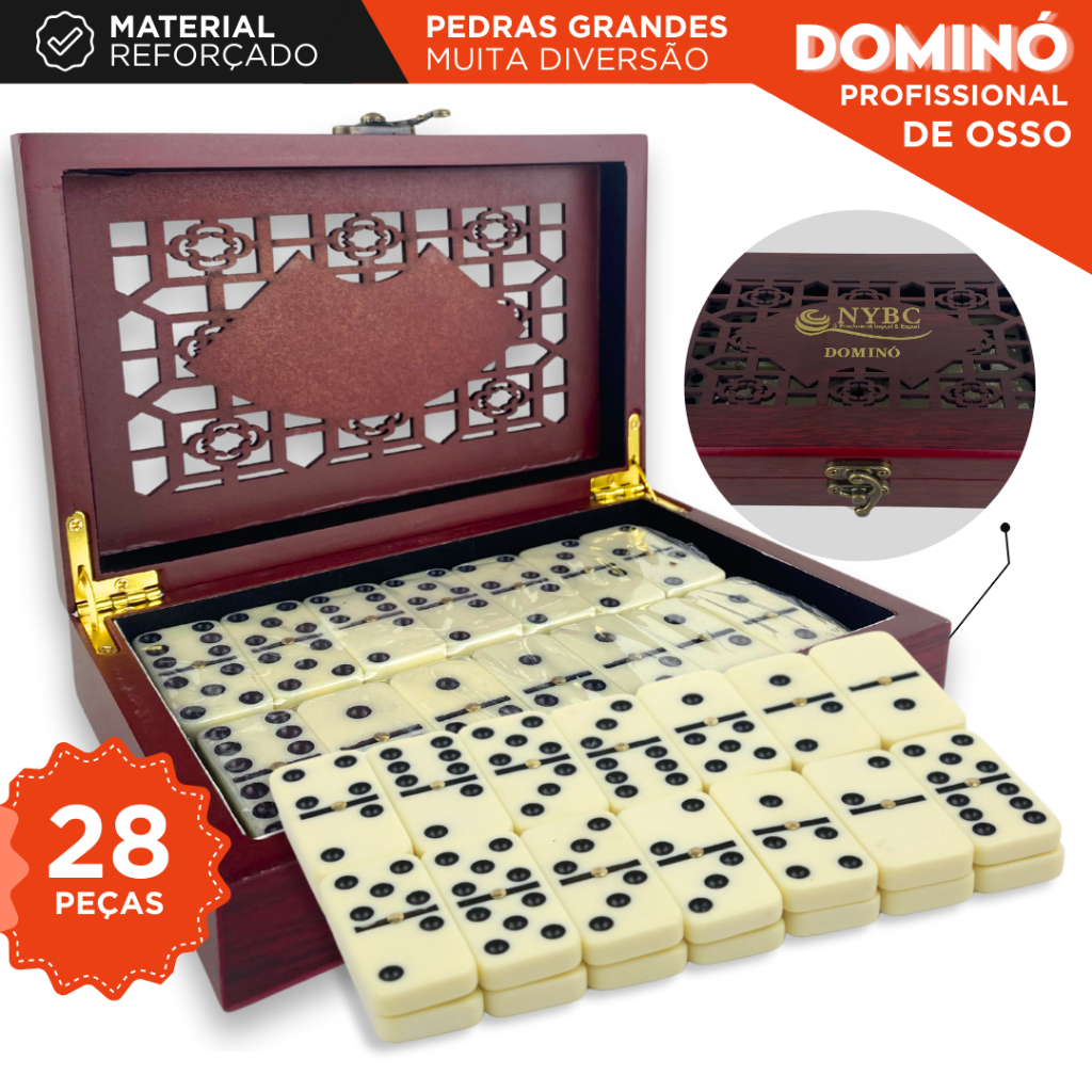 Domino De Osso Profissional Maleta Luxo Com 28 Peças Caixa De