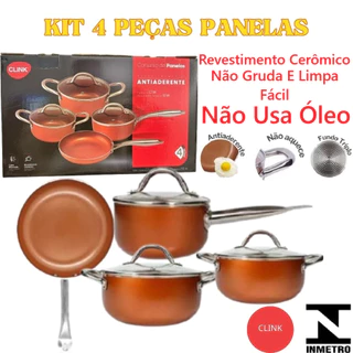 Conjunto De 4 Peças Panelas Com Tampa Revestimento Cerâmica Antiaderente Limpa Fácil E Não Usa Óleo em Oferta na Shopee