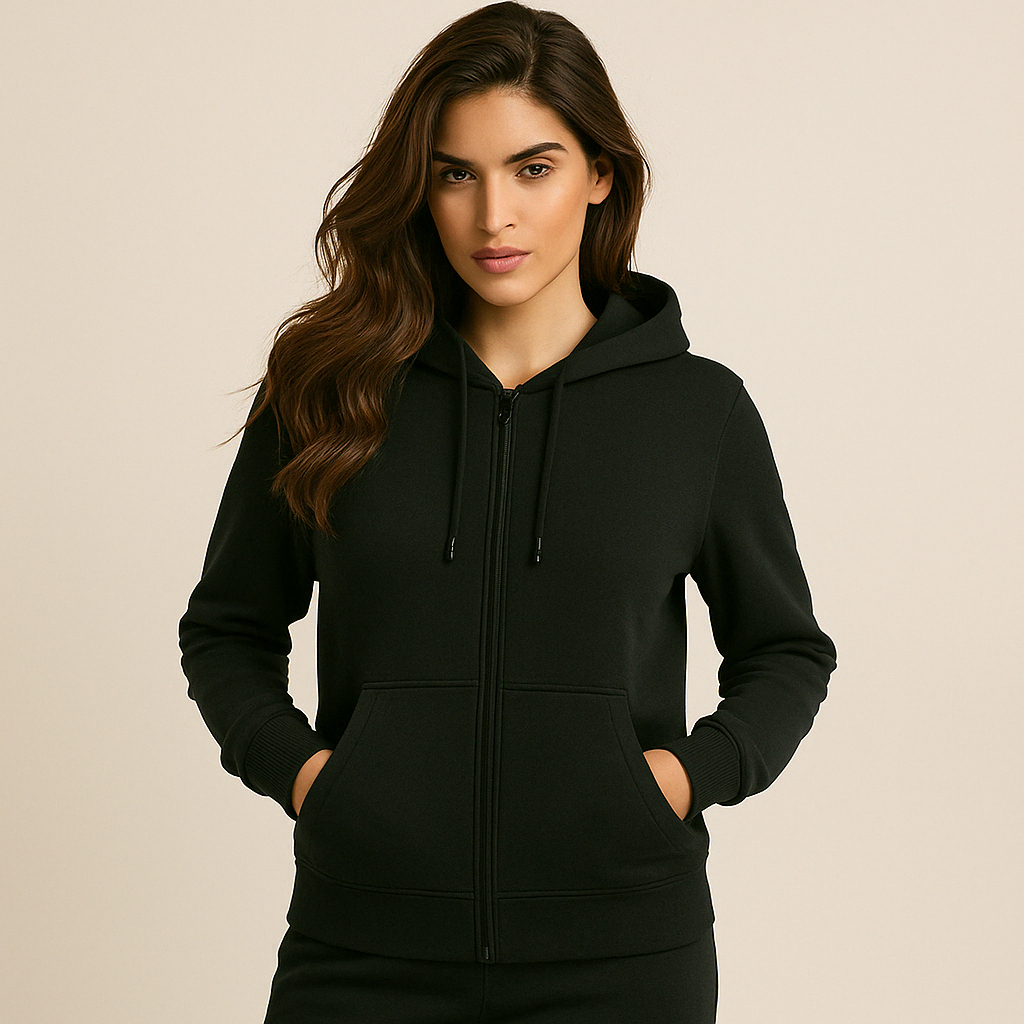 BLUSA MOLETOM FEMININA JAQUETA ZIPER COM CAPUZ E BOLSO CANGURU