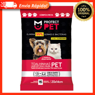 Toalhas Umedecidas Protect Pet Cães e Gato Corpo Pata Sache 15 Unidades 20x14cm