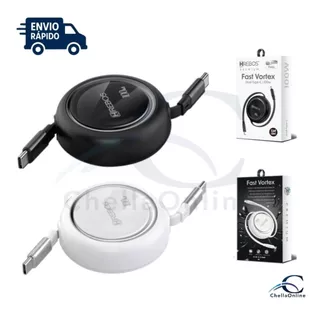 Cabo Retrátil USB Tipo C Turbo Hrebos CB-360C 3.1A 1metro - Original - 100W