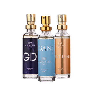 Kit com 3 Perfumes de bolso Best-Sellers 15ml - GD, Elegance Blue e Fortune | Amakha Paris