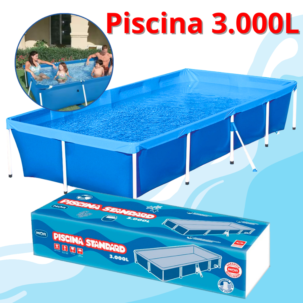Piscina Retangular Com Armação Standard 3000 Litros Grande Verão Mor ...