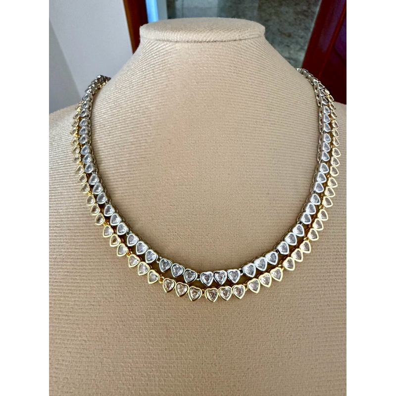 Colar riviera coração banho ouro e prata pedras de zirconias 45 cm ...