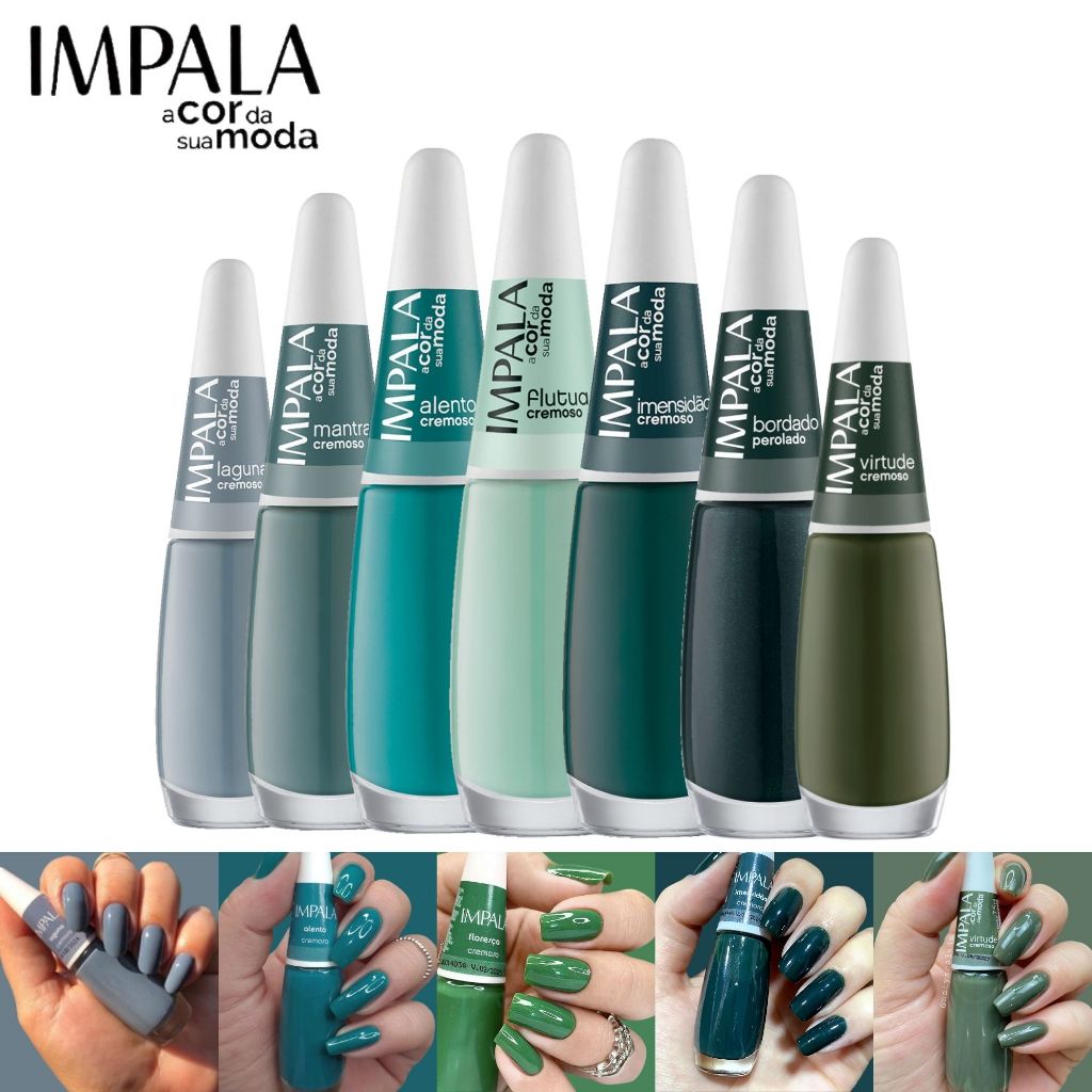 Kit 7 Esmalte Impala Tons Verdes Cremoso Esmaltes Atacado | Shopee Brasil