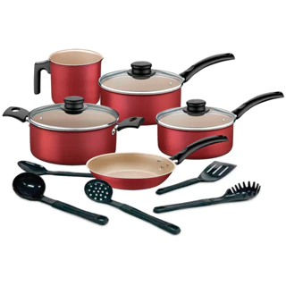 Jogo de Panelas 5 Peças Tramontina Turim e Conjunto de Utensílios 5 peças Preto em Oferta na Shopee