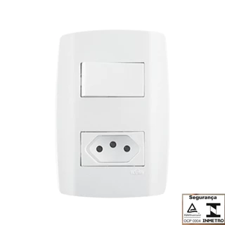 Conjunto 1 Interruptor Simples + 1 Tomada Ilumi Slim