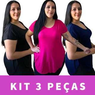 Kit 3 Blusas Tapa Bumbum Plus Size de Viscolycra Fitness