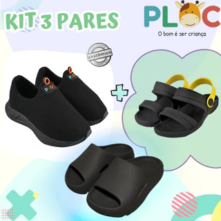 Kit 3 Pares: Tênis Calce Fácil P26 Menino + Papete + Chinelo Ploc - Casual Verão em Oferta na Shopee