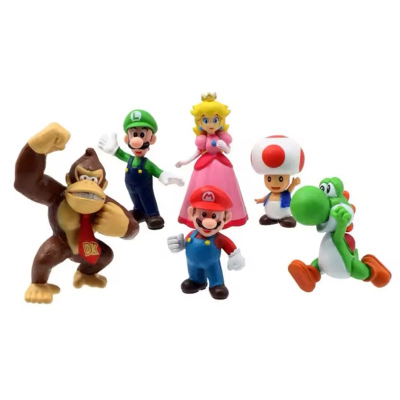 boneco super mario bros modelo figura brinquedos yoshi luigi burro kong cogumelo em Oferta na Shopee
