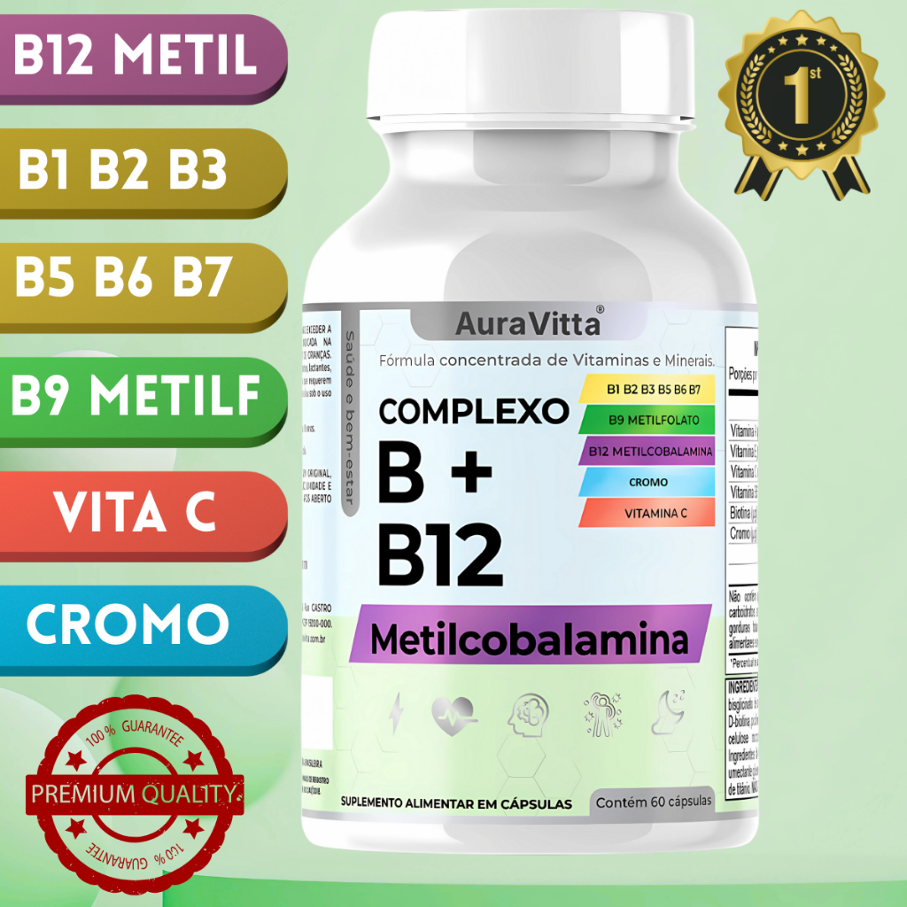 Complexo B + B12 Metilcobalamina 60 Cáps Original AuraVitta - Complexo ...