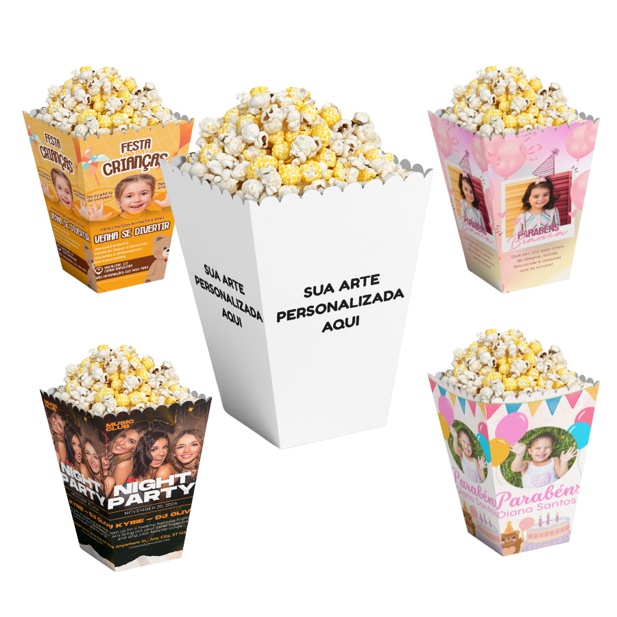 Kit 100 embalagens de pipoca personalizada com sua imagem logo para ...