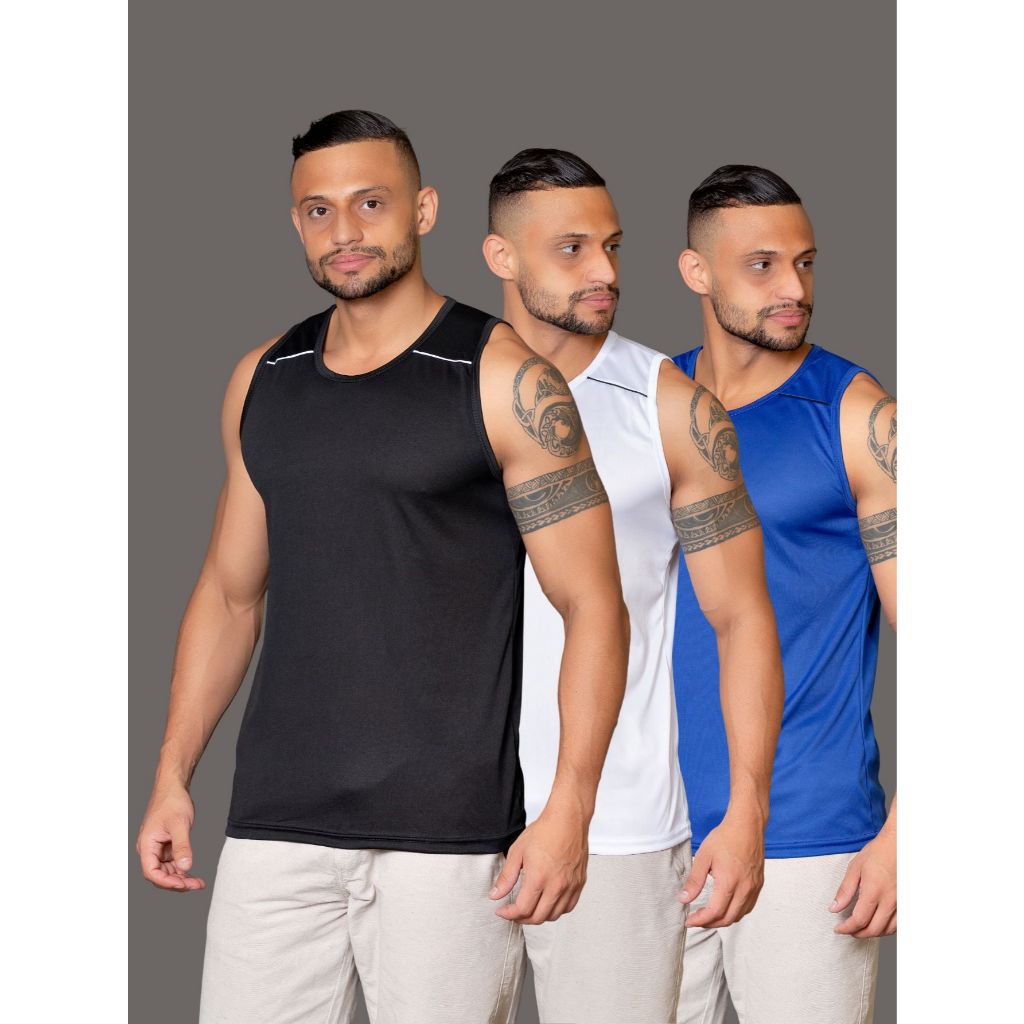 Kit 3 Regata Masculina Dry Fit Esportiva Treino Academia fitness