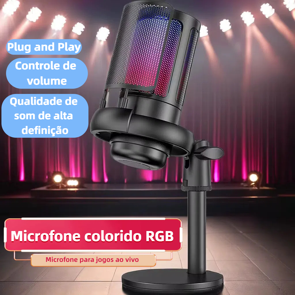 Microfone USB RGB gravação de voz de jogo de karaokê para computador e transmissão ao vivo para celular Tomate MT-1060R