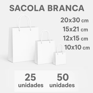 Sacola De Papel Branca Kit 25|50 Unidades Bolsa Para Personalizar Festa Loja Elegante Fashion