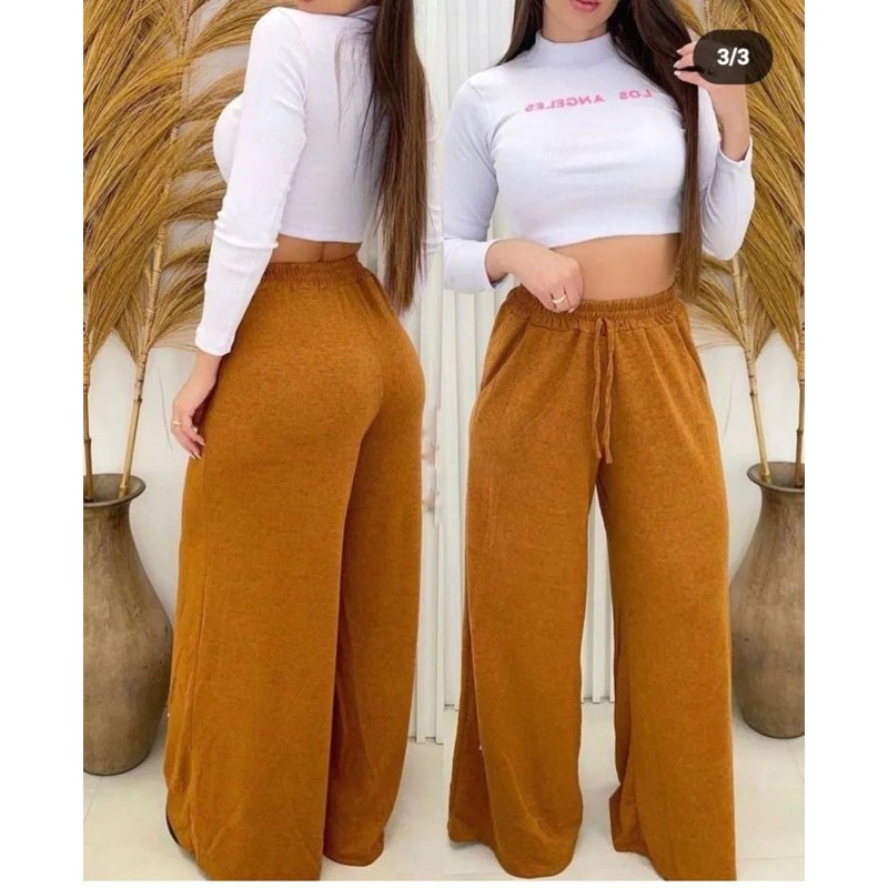 Calça Feminina Pantalona Lanzinha Soltinha com Bolso feminina