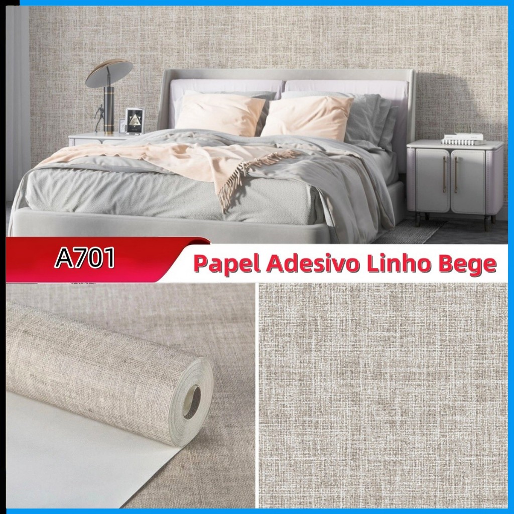 Foto de Papel de Parede Linho Bege 10 Metros 3D Para Decoração de Sala, Quarto
