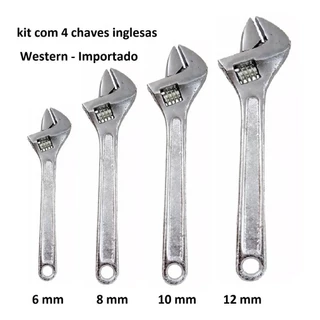 KIT CHAVE INGLESA AJUSTAVEL JOGO 4 PEÇAS AÇO PROFISSIONAL