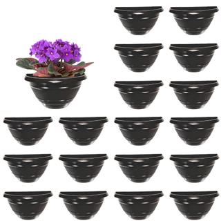 Kit 20 Vaso de Parede Pequeno 450 ml Preto Plastico Meia Lua para Flores Plantas Decoração Vertical