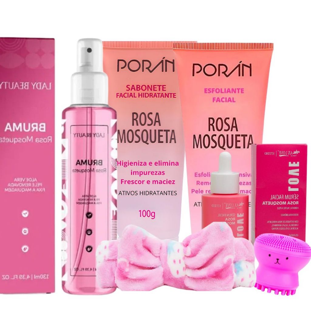 Kit Rosa Mosqueta Skin Care Limpeza Facial Completo Bruma Sérum ...