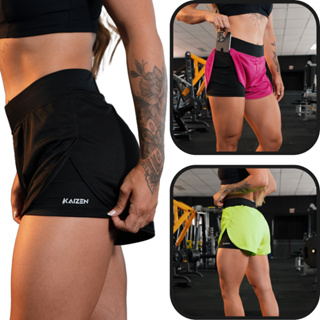 Shorts compressão 2 em 1 feminino para academia caminhadas e corrida
