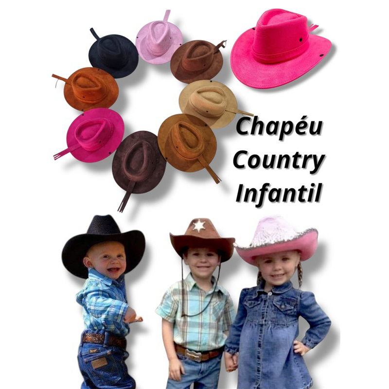 Chapéu Country Infantil - Camurça Unissex Criança 2 a 6 Anos Rodeio ...
